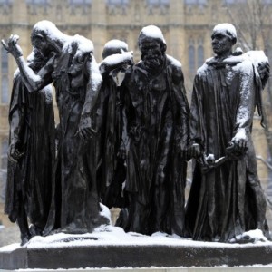 Burghers of Calais in snow, London